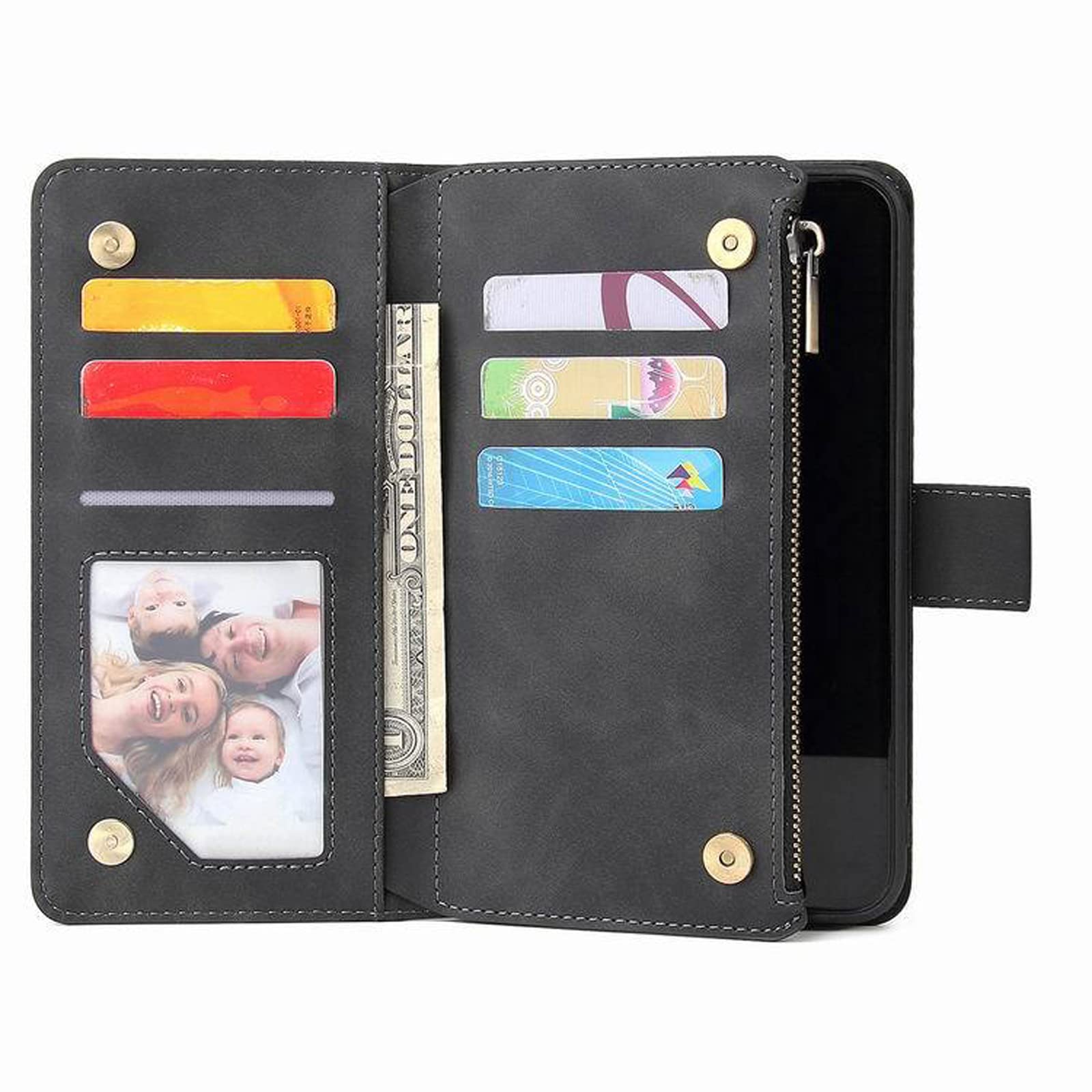 LTL Etui na telefon do iPhone 13 Mini/13/13 Pro/13 Pro Max, wysokiej jakości skórzane etui z klapką z przegródkami na karty etui na telefon magnetyczne zamknięcie, czarne, 13 Mini 5,4 cala