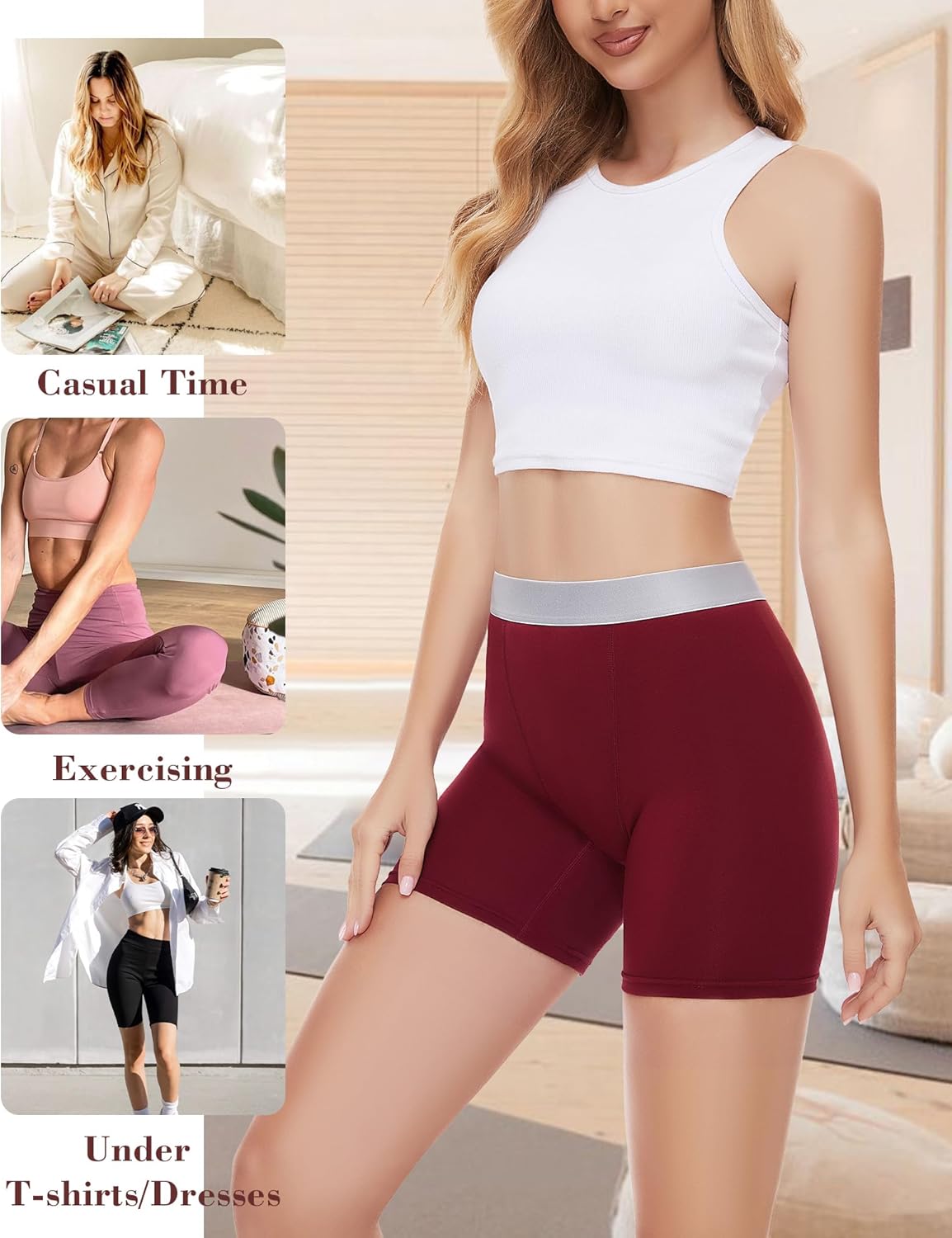 Sunm Boutique Women's Boxer Briefs Cotton Boyshorts Underwear for Women High Waisted Panties Plus Size 5.5" Inseam 3/4 Pack - Image 2