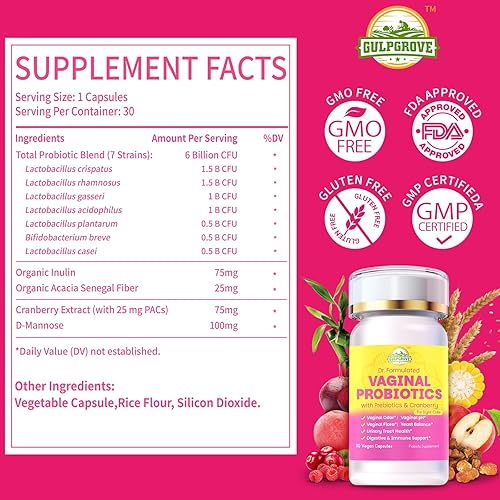 Miniatura 2 de Probióticos vaginales para mujeres con prebióticos y arándanos Suplemento diario formulado por el Dr. Formulado para el equilibrio del pH femenino,