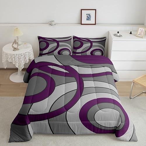 Erosebridal Juego de ropa de cama geométrica con diseño de rayas y líneas artísticas, juego de edredón moderno retro con ojales, estilo bohemio,