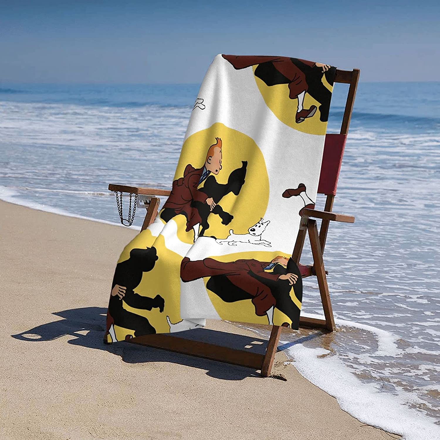 APOH The Adventures of Tintin Strandtuch Anime-Fans Badetuch Mikrofaser Handtuch Strand fur Junge und Mädchen Geschenke Sandfrei Badelaken (210x150cm, Tintin1)
