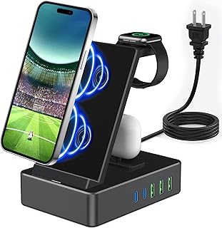 Wireless Charger for Apple, Aluminum Alloy 100W 8 in 1 Wireless Charging Station for Multiple Devices, Wireless Charger Stand Dock with 20W USB C 2 Port Charging Station Compatible with iPhone,Kindle