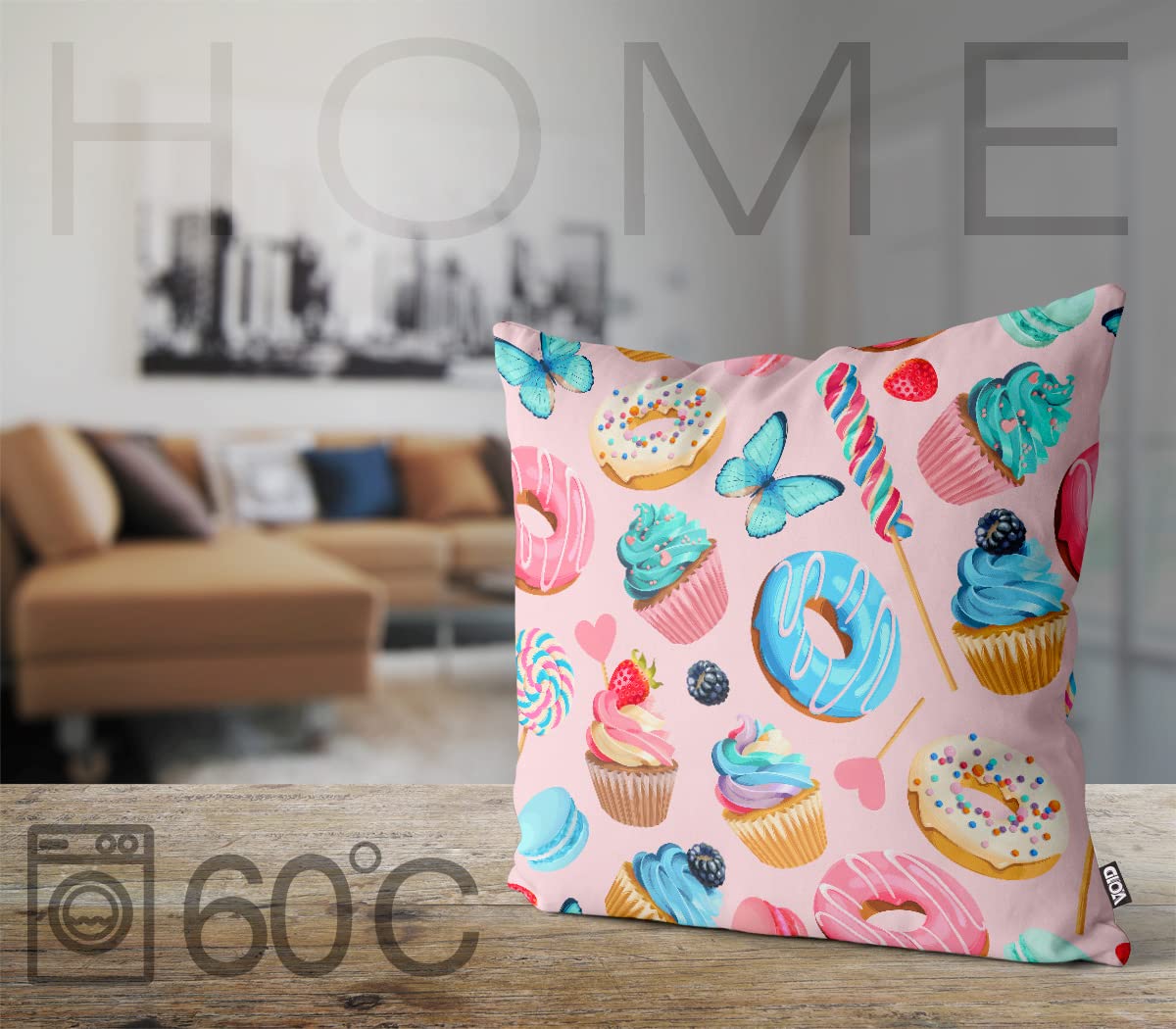 VOID Doughnuts Party Donuts poszewka na poduszkę, poszewka na poduszkę, poduszka na sofę, poduszka dekoracyjna, poduszka dekoracyjna, wymiary: 60 x 60 cm