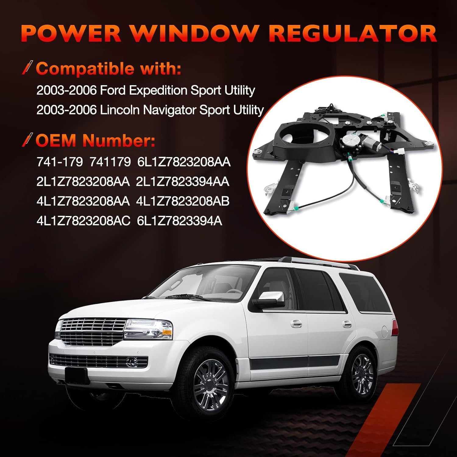 ATRACYPART 741-179 Front Right Passenger Side Power Window Regulator w/ 2-Pin Motor Assembly Compatible with 2003-2006 Ford Expedition & Lincoln Navigator, OE Replaces 6L1Z7823208AA