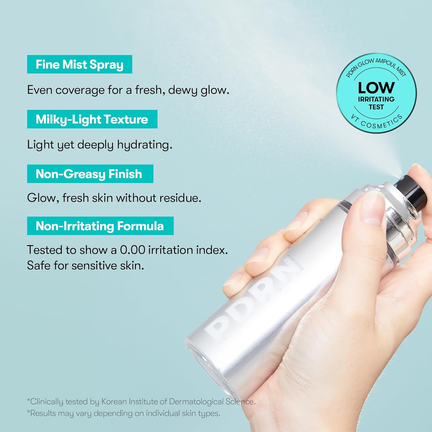 VT COSMETICS PDRN Glow Ampoule, PDRN Facial Mist, Deep Hydration Spray Serum, Vegan Skin Care, Light-weight Face Moisturizer, Plumping Effect, Fragrance-Free, Korean SkinCare (3.38 fl oz / 100 ml) - Image 6