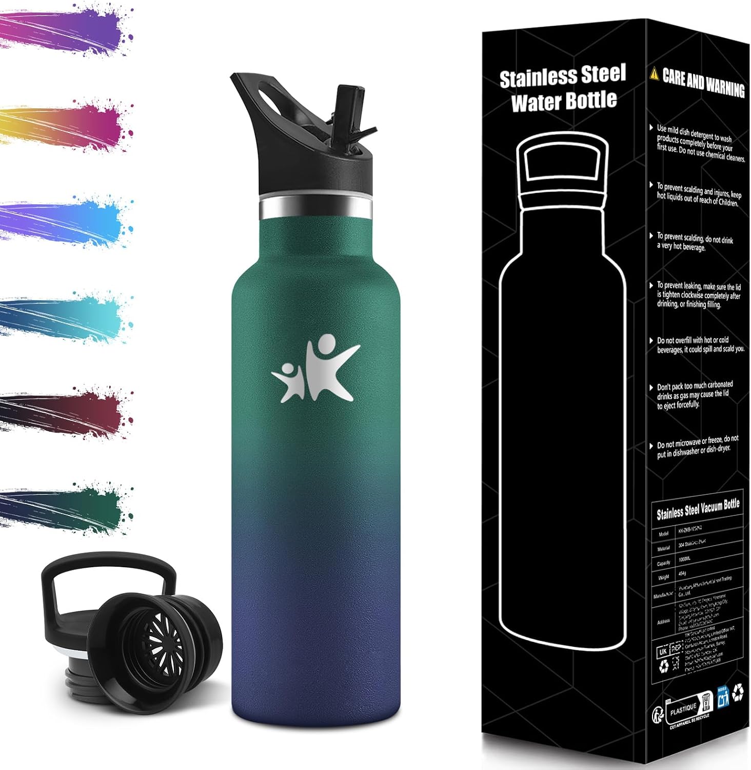 Children's Stainless Steel Water Bottle 500 ml BPA-Free Thermos Flask Leak-Proof Insulated Flask Double-Walled Water Bottle with Straw 18/8 Stainless Steel Carbonated Drinking Bottle Suitable