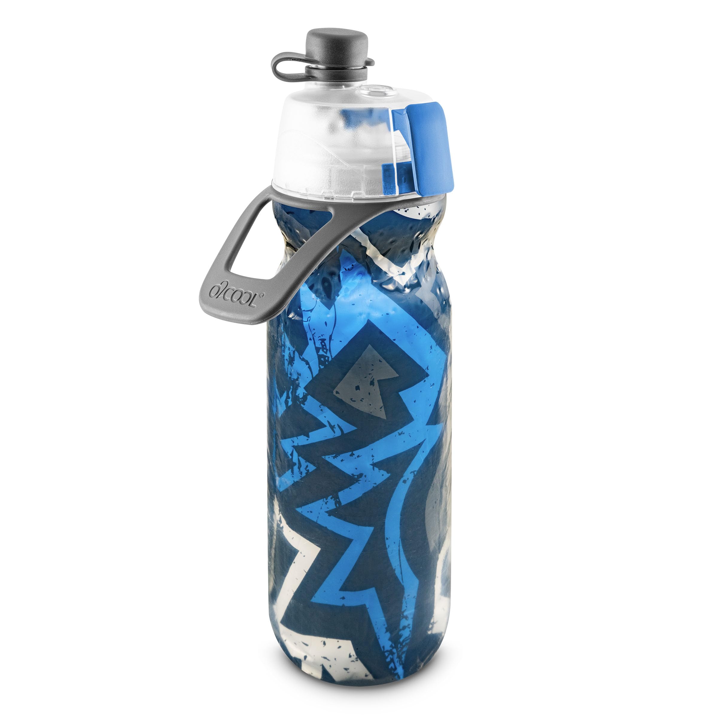 O2COOL Mist 'N Sip Misting Water Bottle 2-in-1 Mist And Sip Function With No Leak Pull Top Spout Reusable Sports Water Bottle - 20 oz (Graffiti Blue)