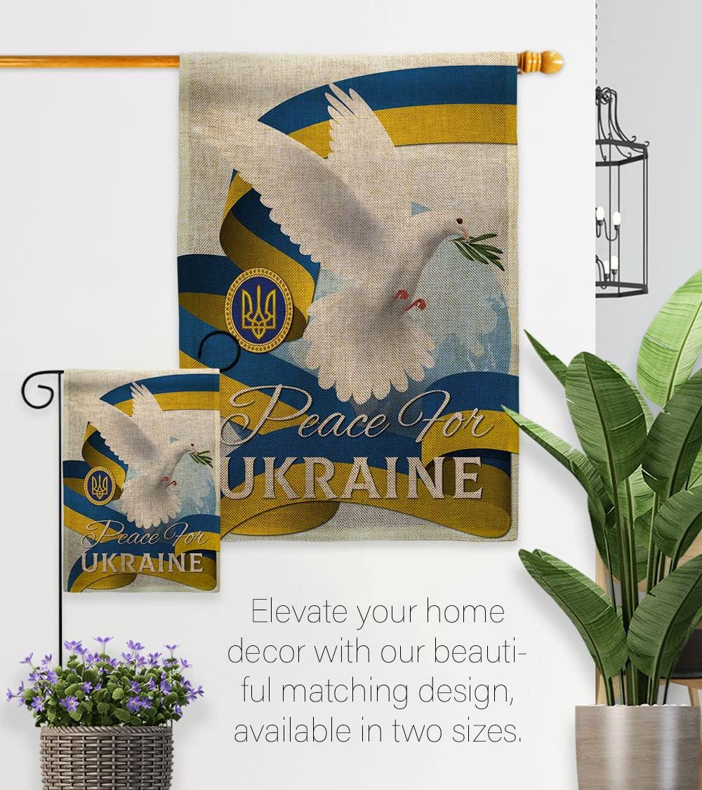 Ukraine Flag Peace for Ukraine Burlap House Flag Support Cause Stand with Ukrainian Decoration Banner Small Garden Yard Gift Double-Sided, Made in USA