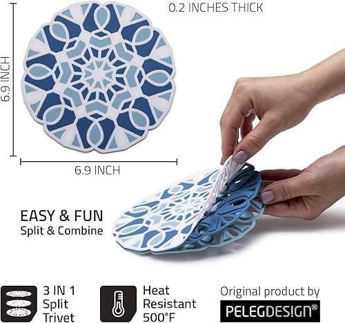 Miniatura 6 de Peleg Design TriveTile - Juego de salvamanteles para ollas y sartenes calientes, divertido y decorativo, salvamanteles de cocina antideslizantes