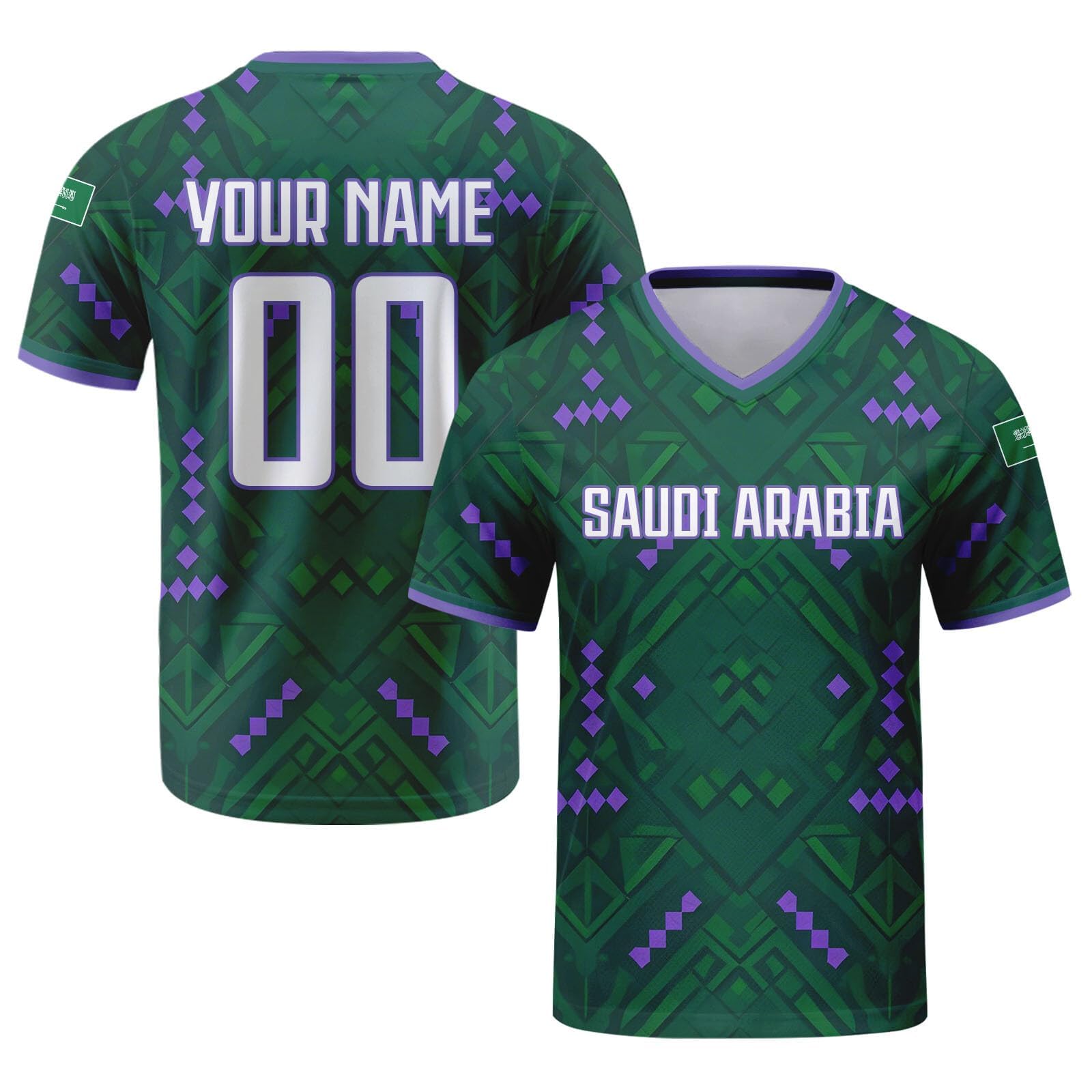 Custom Shirt Saudi Arabia Soccer Cup Football T-Shirt Personalized Name Number Design Flag Sports Jerseys Gifts for Kids Youth Adult