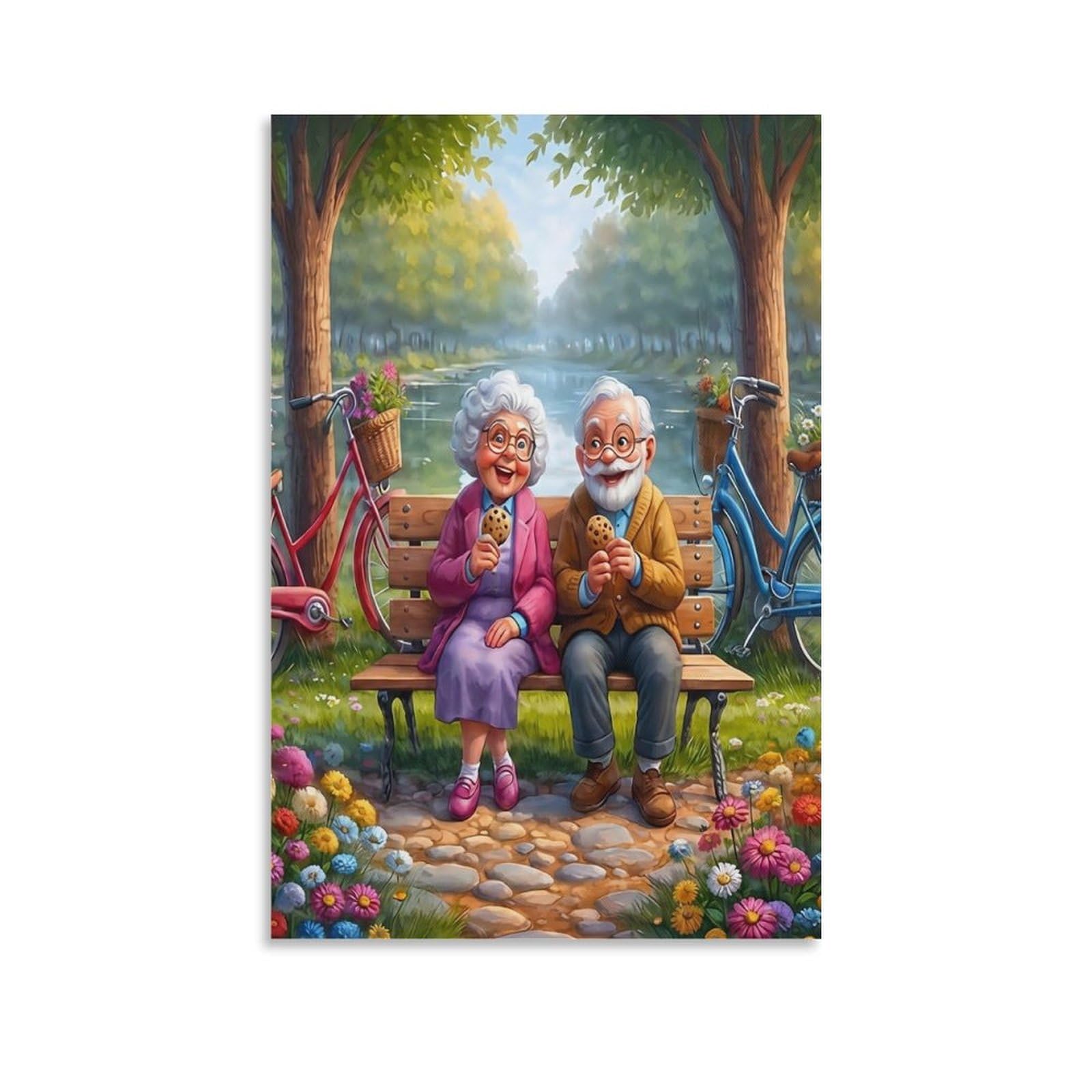 DHBANEIOK Elderly Couple Picnic Wall Decor Poster Canvas Prints Picture Modern Canvas Wall Art Picture Wall Hanging for Bedroom Living Room Decor 16x24inch(40x60cm)