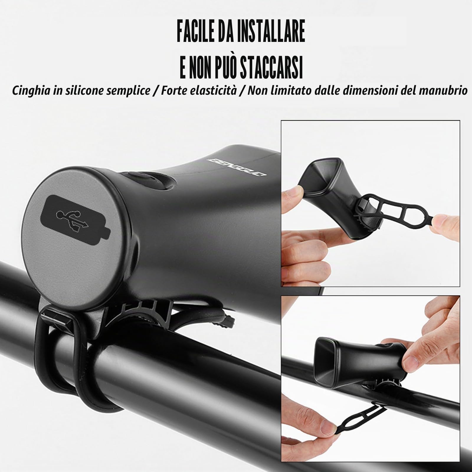 Clacson Elettrico, Campanello Bici Impermeabile IPX4, 120dB Ricaricabile Tramite USB Clacson Bici per MTB, Mountain Bike, Bici da Corsa, Scooter