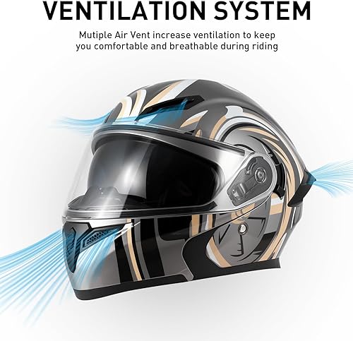 Miniatura 7 de Spark Cascos de motocicleta abatibles para adultos, casco de cara completa certificado por DOT con doble visera y hebilla de liberación rápida, ABS