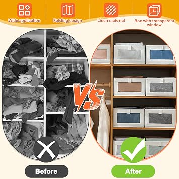 3 Pcs Wardrobe Storage Organiser with Clear Window, Foldable Clothes Drawer Bins, Fabric Closet Storage Box, Stackable Clothing Organizer Basket for Jeans, Trousers,Underwear, Pants, Shirts, Toy, Book