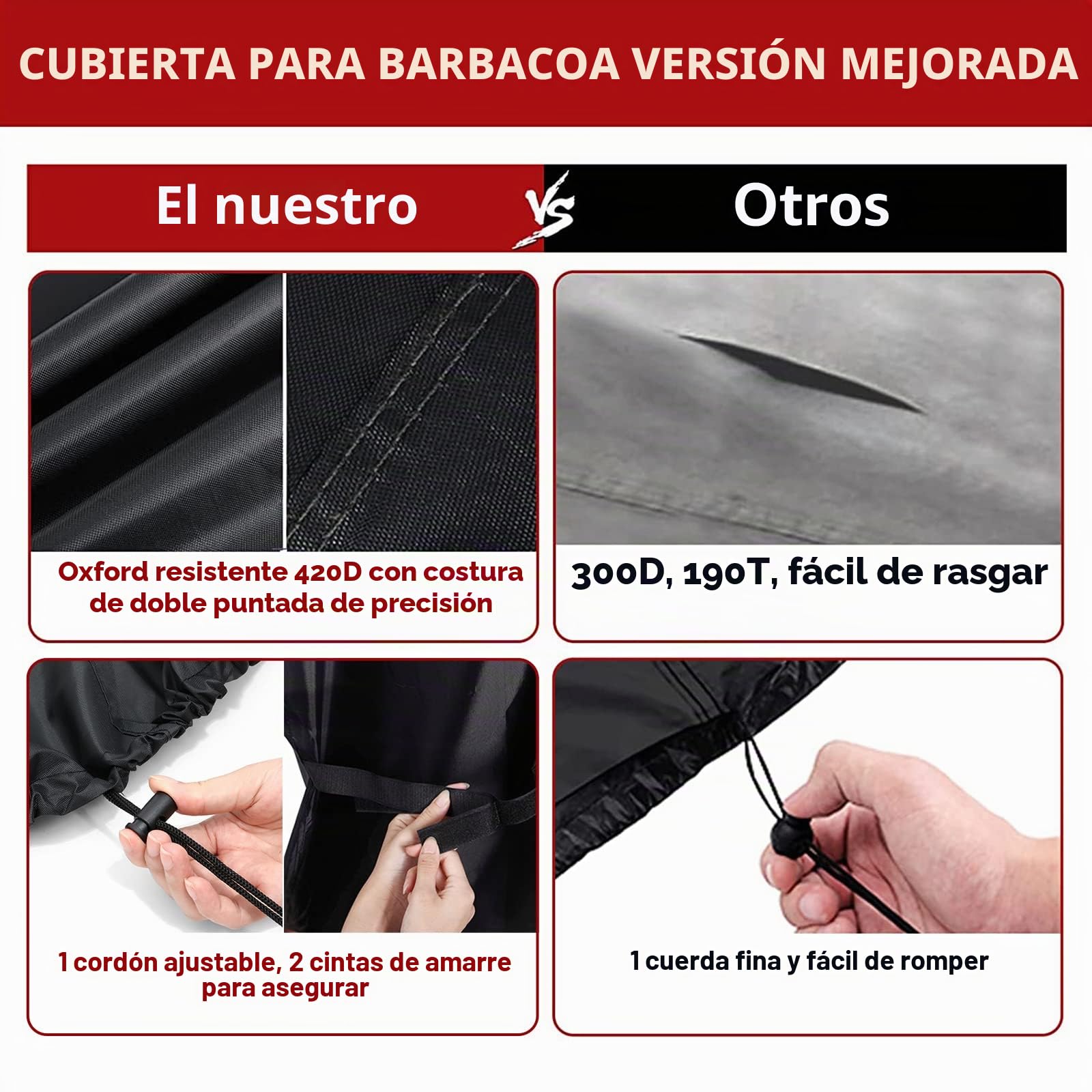 GARPROVM - Funda para Barbacoa de Gas, 183 x 66 x 130 cm, Funda Protectora para Barbacoa Exterior 420D, Tejido Oxford Impermeable protección Solar, Barbacoa Cubierta para Weber, Char-Broil, etc.,
