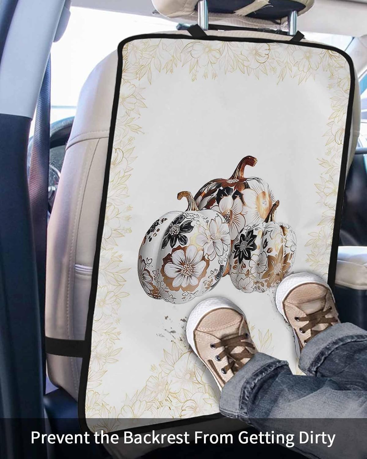 Car Seat Protector, 2 Pack Kick Mats Back Seat Protector Fall Thanksgiving Pumpkin Rustic Floral Botanical Leaves Waterproof Backseat Cover for Kids Universal Fit Automotive Interior Protectors