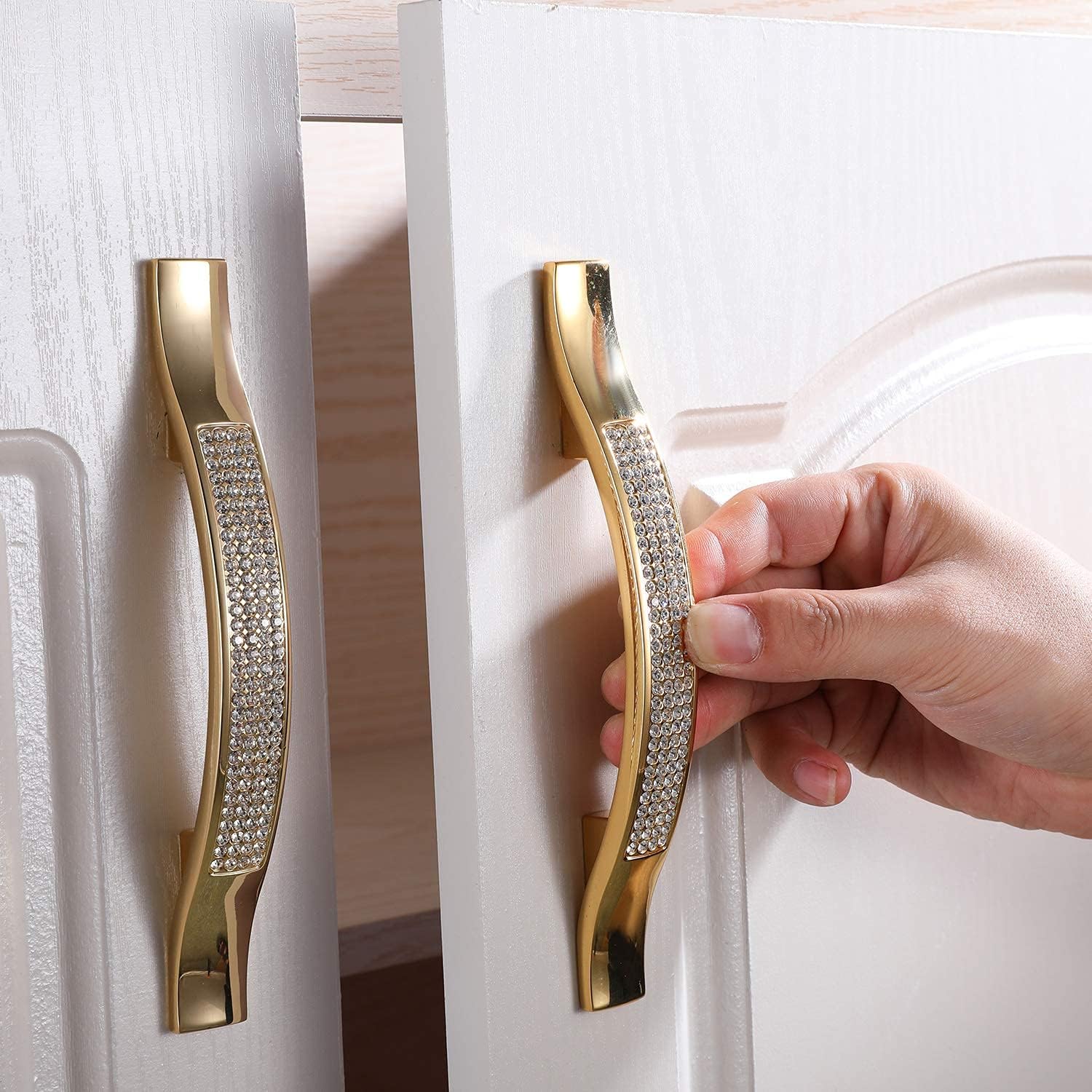 LANC Modern Cabinet Knobs and Pulls Shiny Drawer/Furniture Handles with Screws All Metal Stylish Kitchen Hardware 10 Pack, Gold, B204G96-P10