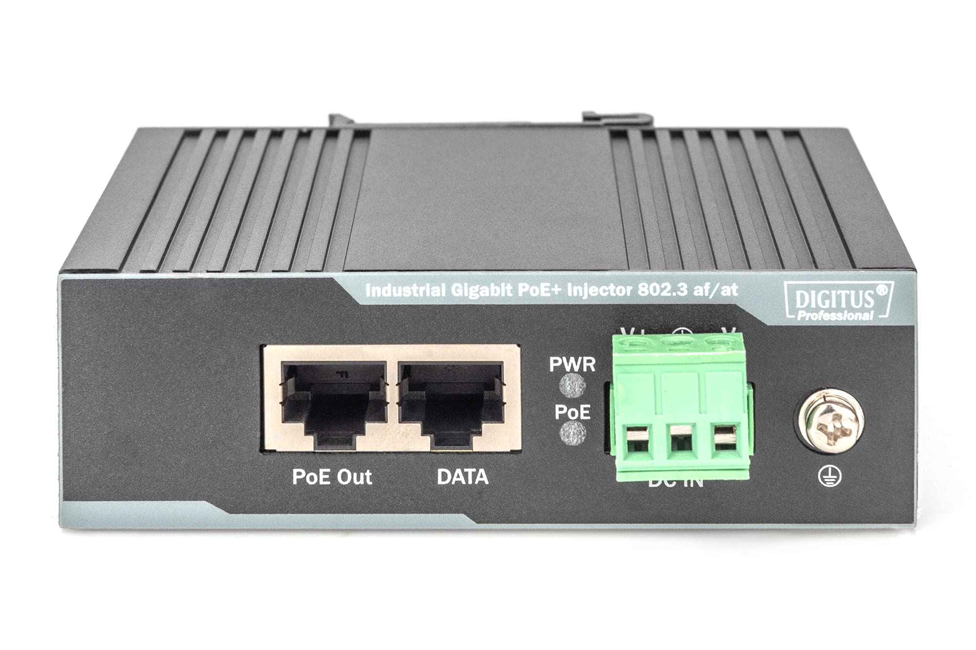 DIGITUS Injecteur PoE+ - IEEE802.3at - Gigabit Ethernet - Rail DIN - Bornier DC - Mode PoE A & Mode B