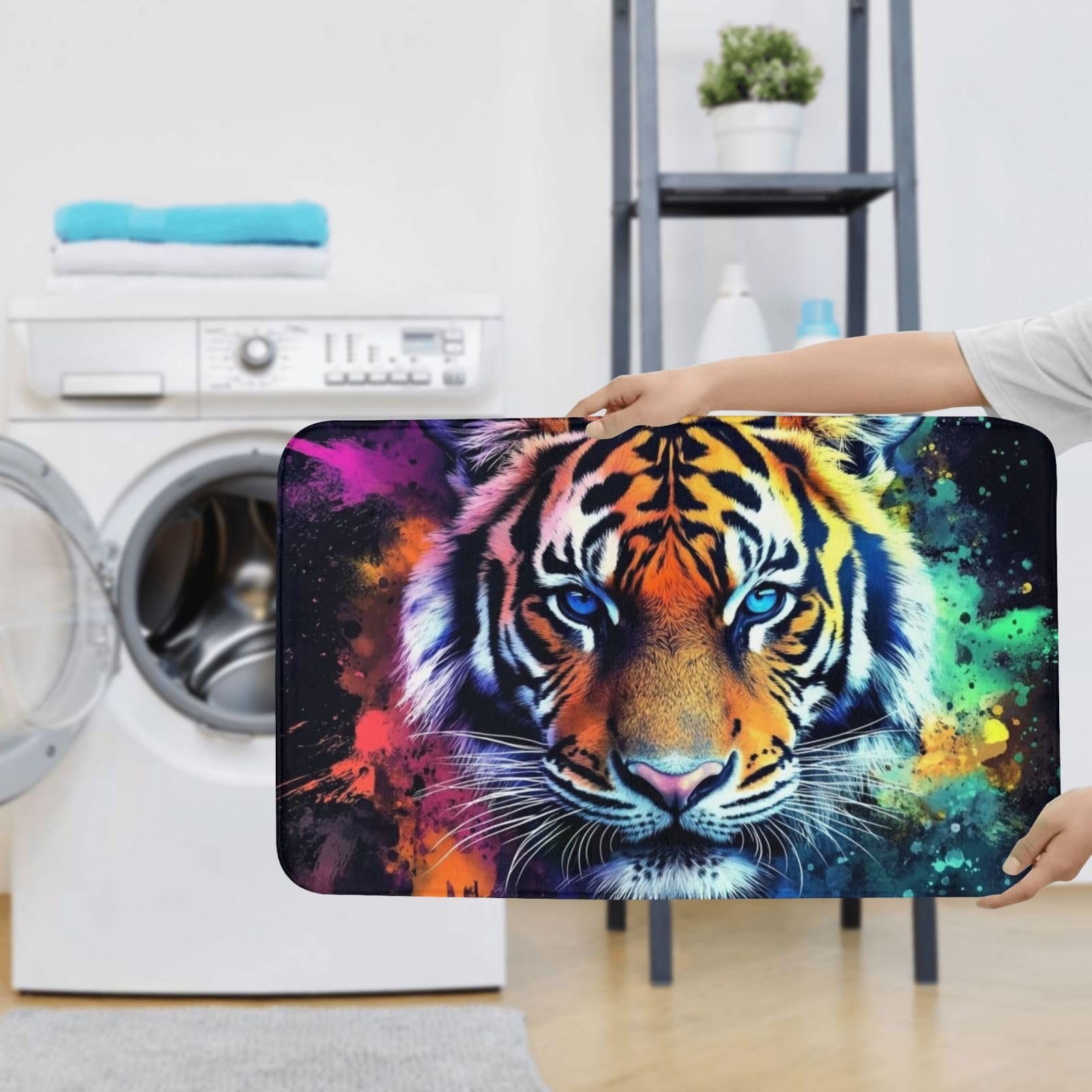 Set di 3 tappeti da bagno a forma di tigre, morbidi e assorbenti, in memory foam e a forma di U, decorazione per la casa, ad asciugatura rapida