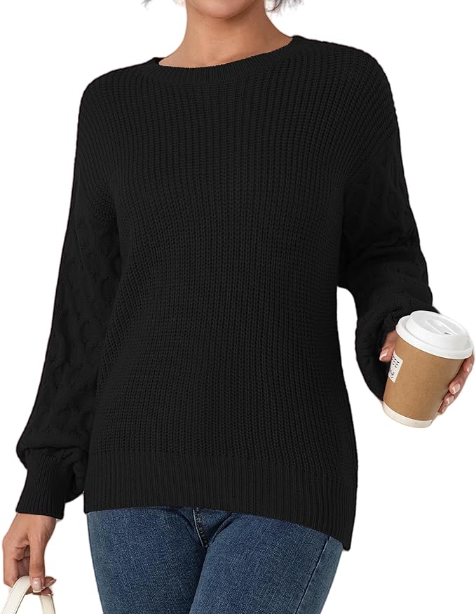 Fall Sweaters for Women 2025 - Lightweight, Honeycomb Long Sleeve, Elastic Hem, Crew Neck, Textured Knit Pullover