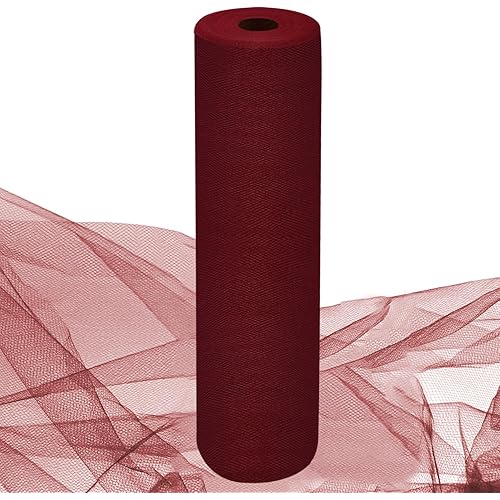 Burgundy Tulle Fabric Rolls 54 Inch by 10 Yards Fabric Tulle Bolt for Wedding Christmas Decorations Gift Wrapping DIY Tutu Baby Shower Table Skirt Birthday Party Craft Supplies
