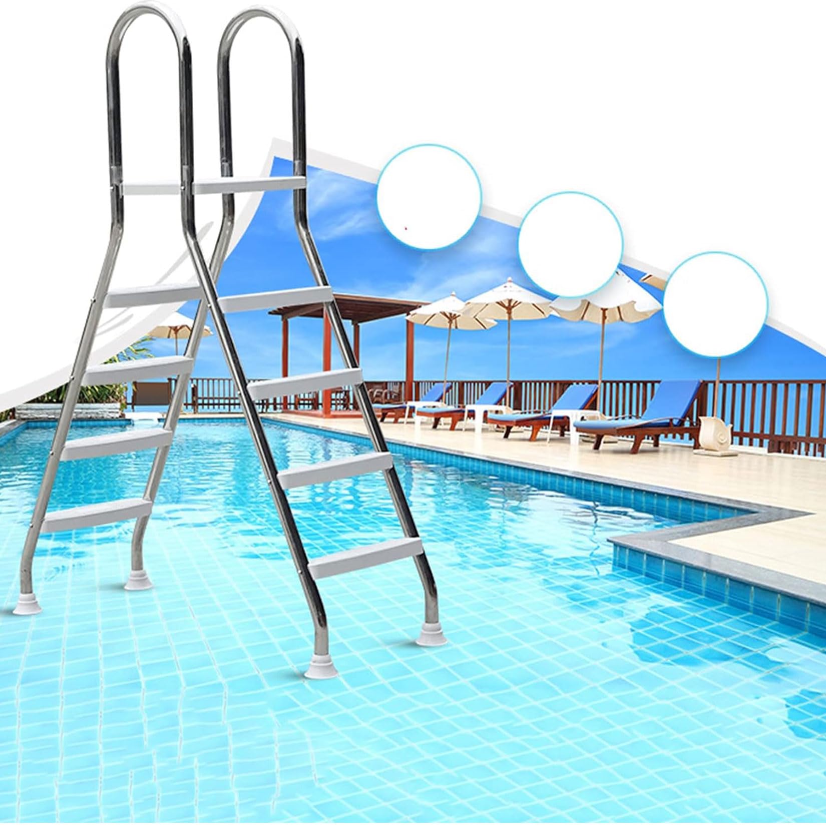 Escalera de piscina resistente sobre el suelo, 52 pulgadas con escalones antideslizantes, escalera de seguridad para entrada de piscina, carga máxima de 500 libras