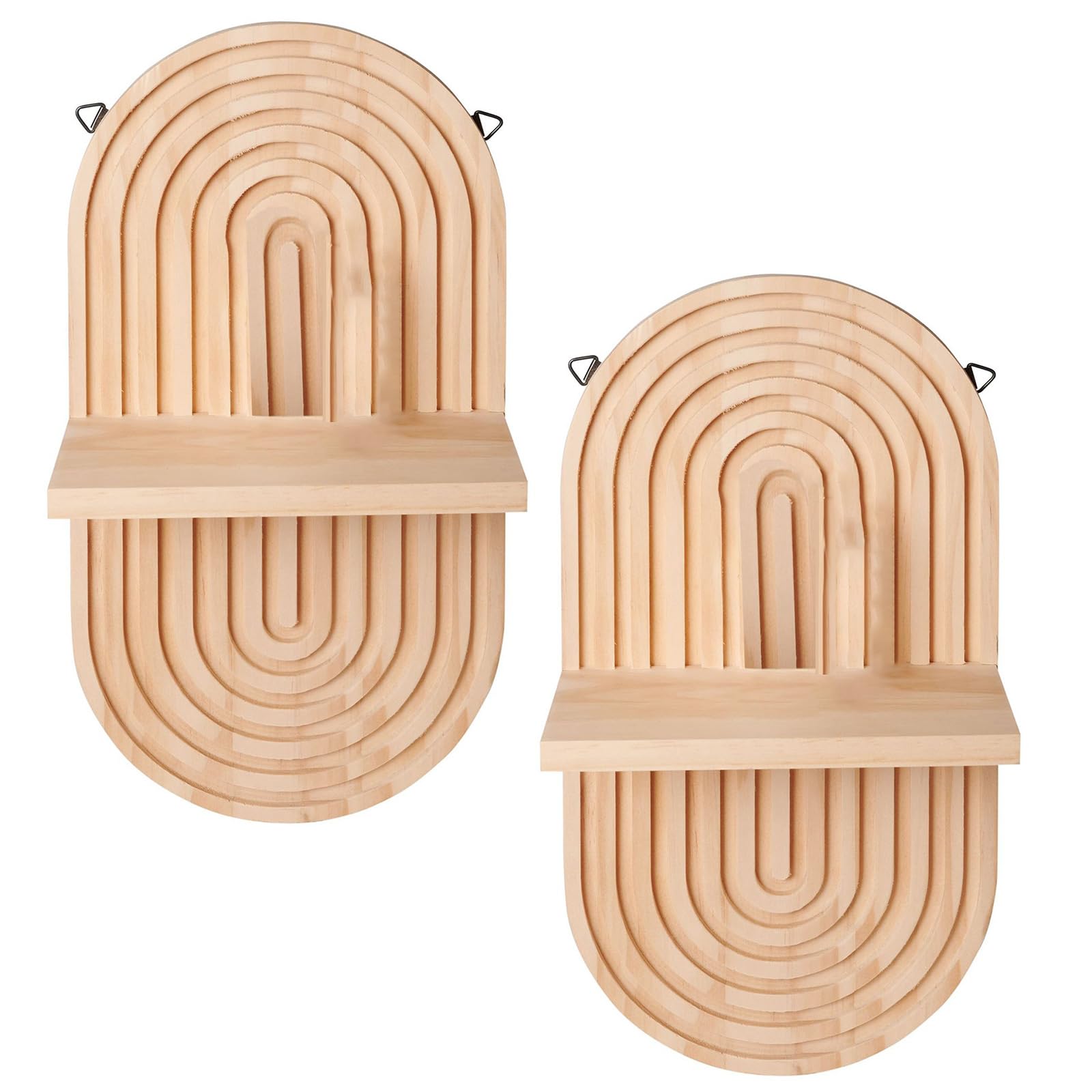 Jazuaiao 2Pcs Vintage Oval Shape Wood Wall Shelf Floating Shelves Arched Plant Display Rack for Living Room Bedroom Decoration Oval Shape Wall Shelf