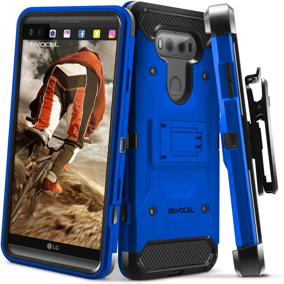 Evocel Trio Pro Series Phone Case Compatible with V20 (2016 Release) with Belt Clip Holster and Kickstand, Deep Blue