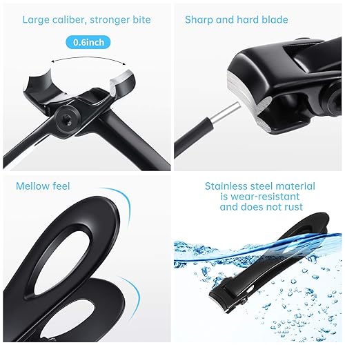 Miniatura 4 de Mudder Juego de 2 cortaúñas para dedos, cortaúñas grandes, grueso, afilado, negro, acero inoxidable, borde curvado, recortador para hombres y