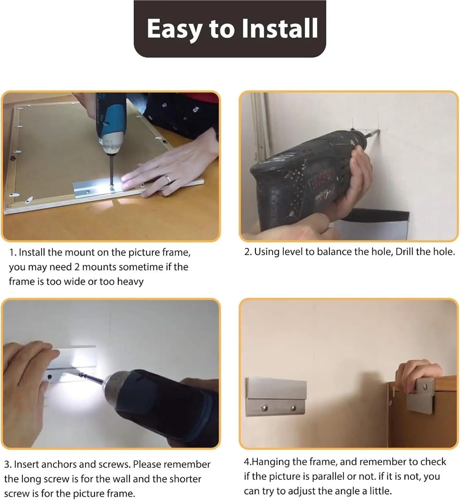 Colgador de cuadros con tacos franceses, 4 piezas, 45,72 cm, aluminio Z, soporta 90 libras de soporte de montaje en pared entrelazado