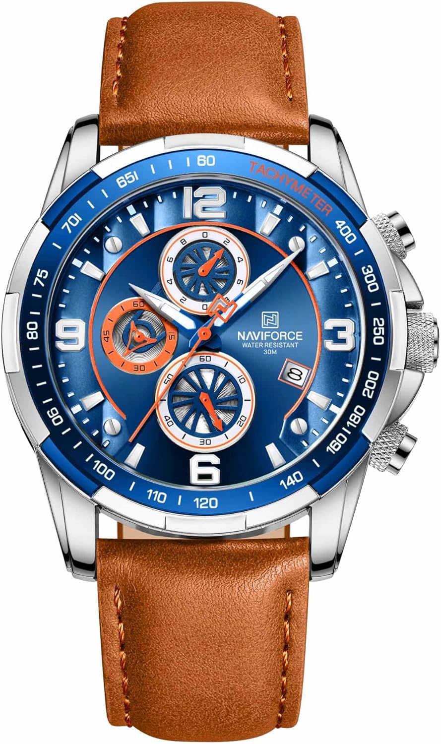 NAVIFORCE Sport Watches for Men Analog Quartz Chronograph Leather Strap Wrist Watch