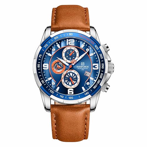 NAVIFORCE Sport Watches for Men Analog Quartz Chronograph Leather Strap