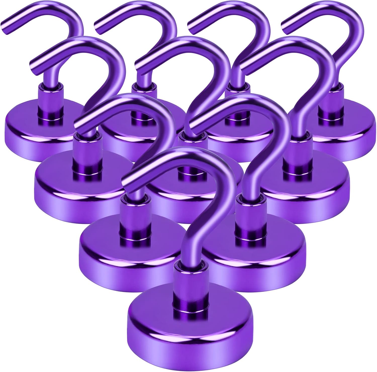 Strong Magnetic Hooks Heavy Duty, 22Lbs Rare Earth Magnets for Refrigerator, Home, Kitchen, Office, Cruise – 10 Pack(Purple)