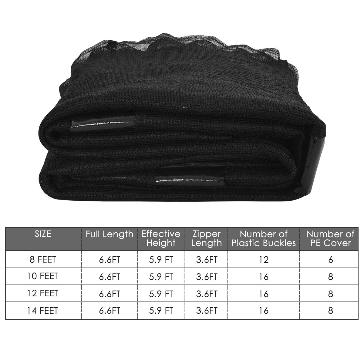 Giantex Trampoline Enclosure Net Only with Zipper & Buckle, Perfect Visibility and Tear&Weather-Resistant 12FT 14FT 15FT 16FT Trampoline Replacement Safety Enclosure Net (for 14FT 8 Poles)