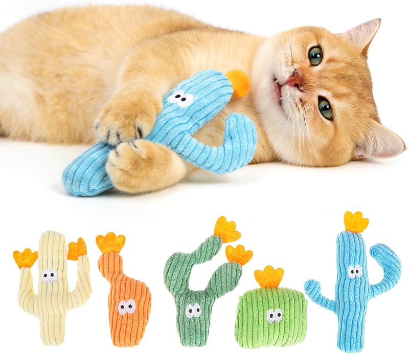 Brinquedo para Gatos com Catnip Orgânico em Formato de Cacto ESGPET, Pacote com 5