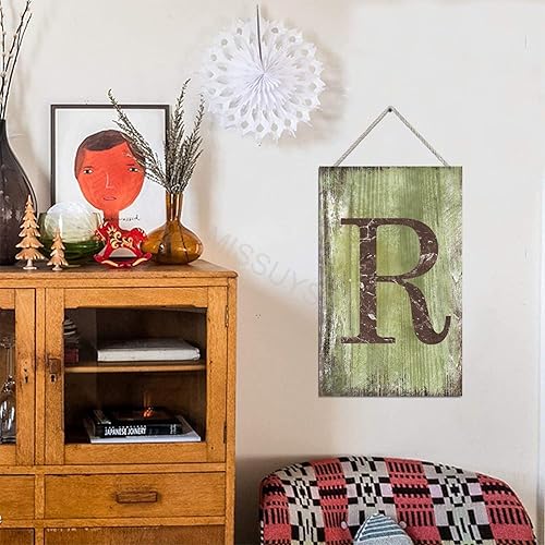 Vista 231 de Letrero colgante de madera con letra J, letrero de madera para decoración del hogar, 26 letras del alfabeto de metal, placa de madera, decoración
