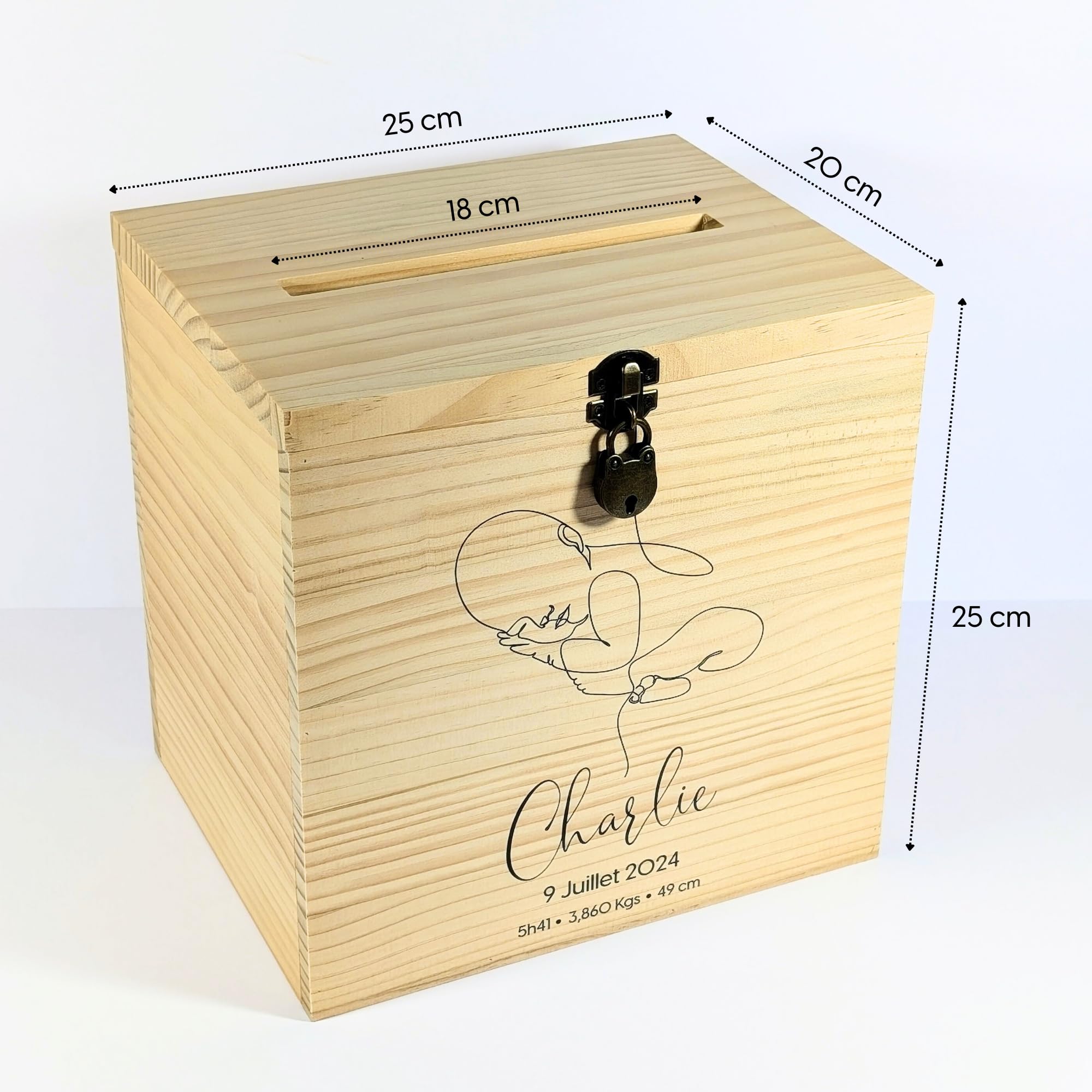 Caja de recuerdos para bebé de madera, caja de nacimiento para niña y niño, regalo de nacimiento personalizado, regalo de bautizo, cumpleaños | 25 x 25 x 20 cm
