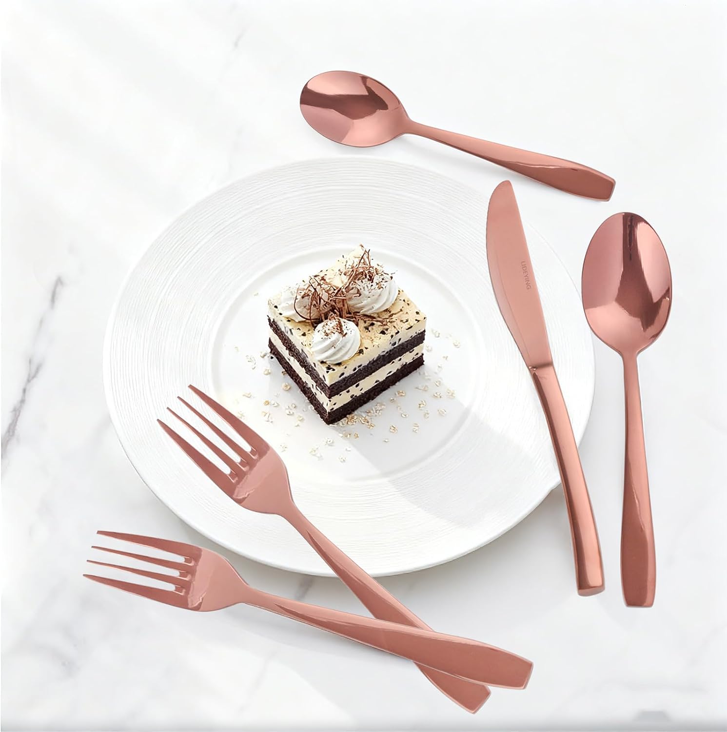 Rosegold 20 Piece Silverware Set,Stainless Steel Flatware Set for 4,18/0 Rust-Proof Cutlery Set with Forks & Spoons,Mirror Polished Dishwasher Safe - Heavy Duty Tableware for Home & Dining