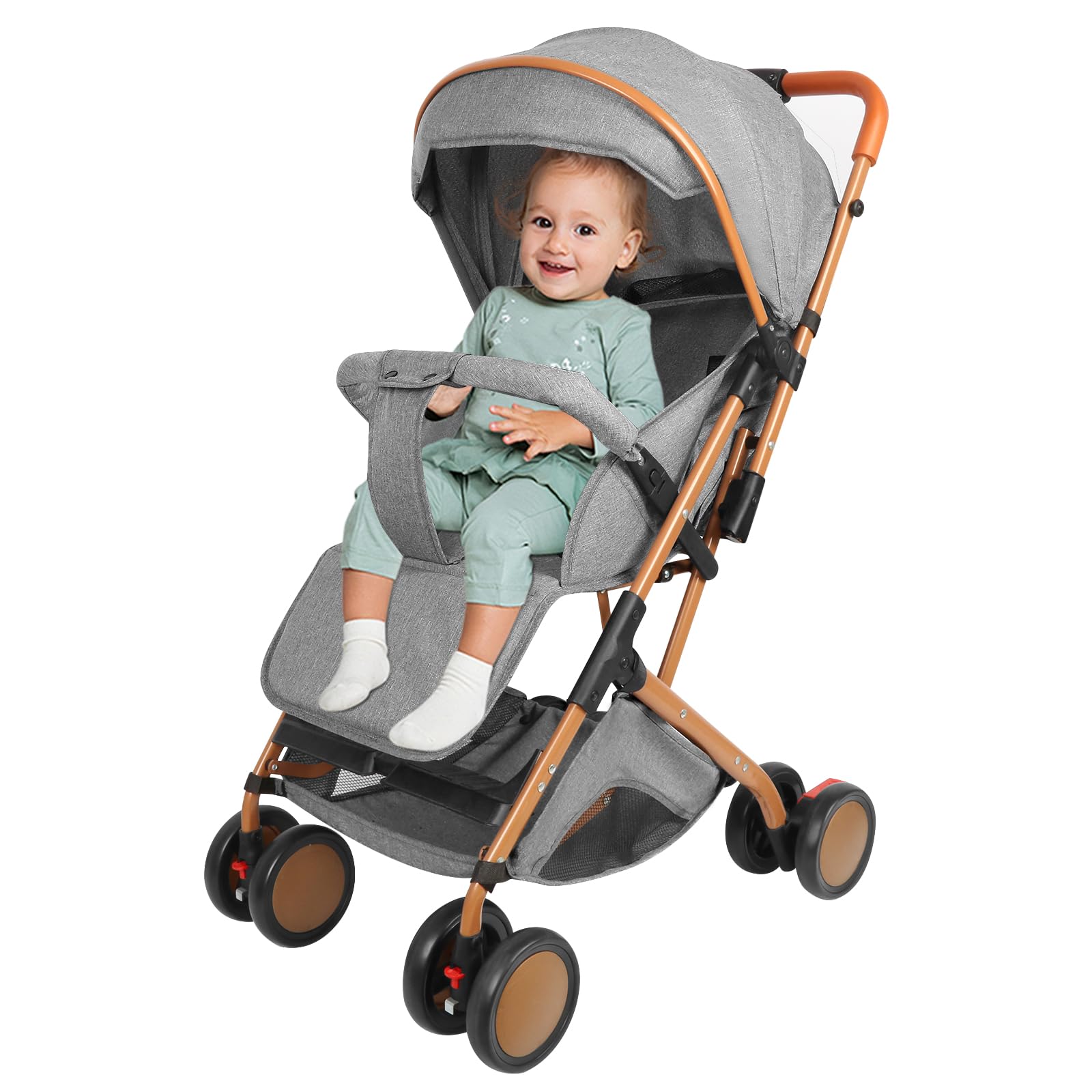 Passeggino a canna compatto Ingenious,Passeggino a canna da bambino 0-4 anni Pousette compatto e leggero da viaggio, passeggino, baldacchino, zanzariera, 45 x 71 x 98 cm, grigio