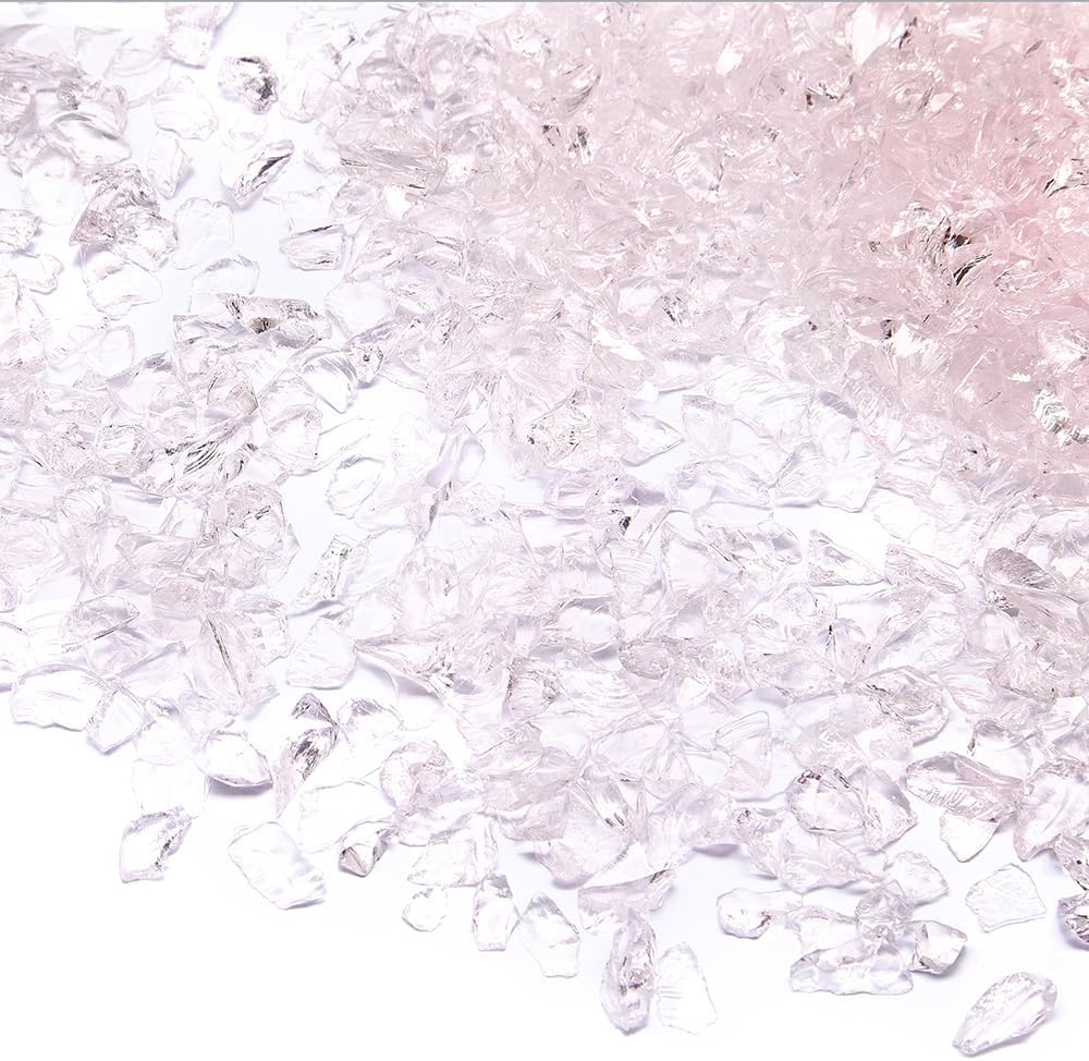 TWINKLING High Luster Fire Glass Gravel Stone Rocks Glitter 5LB,Shattered Broken Glass,Fire Gems Chips,Crushed Glass for Fire Pit Crafts Resin Art Aquarium Gravel Garden Decoration,3-6mm (Pink)
