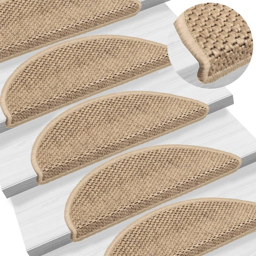 vidaXL Alfombrilla Autoadhesiva de Escalera 15 uds, Alfombrilla con Aspecto de Sisal, Protector Antideslizante de Peldaño, Tela Arena 56x17x3 cm