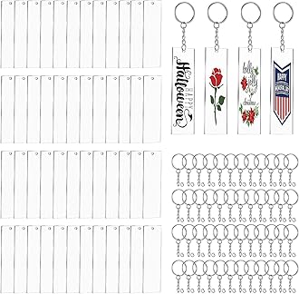 Acrylic Keychain Blanks,48 Sets of Clear Keychains Including Rectangle Clear Acrylic Ornament Blanks (2 x 8cm),Key Rings with Chain and Jump Rings for Vinyl Crafting DIY