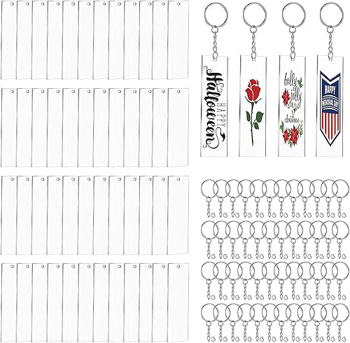 Llavero acrílico en blanco, juego de 144 llaveros transparentes, incluye 48 piezas rectangulares de acrílico transparente en blanco (0.8 x 3.1 in),