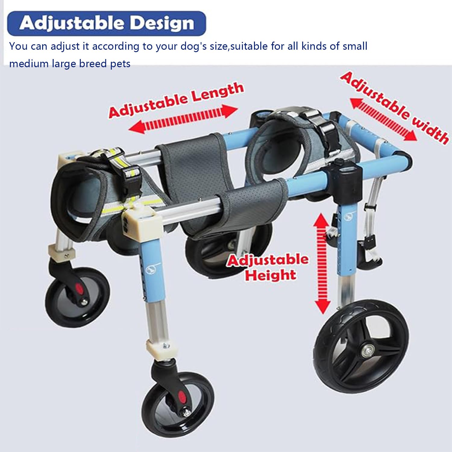 Sedia A Rotelle per Cani con Supporto Completo E 4 Ruote,Aiuta I Piccoli Arti Posteriori Paralizzati Recuperare La Mobilità,per Cani,Cuccioli,Gatti Disabili(XL,Blue)