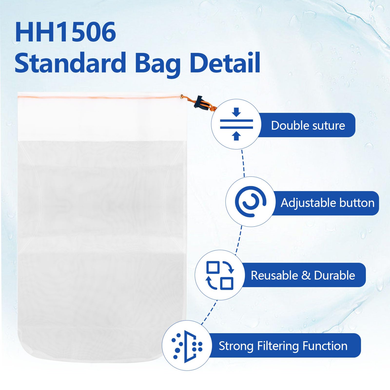 HH1506COMP - Bolsa estándar para limpiador de piscinas con cabeza de martillo, bolsa estándar de limpieza de piscina, bolsa estándar de repuesto de 100 micras con taco, paquete de 2