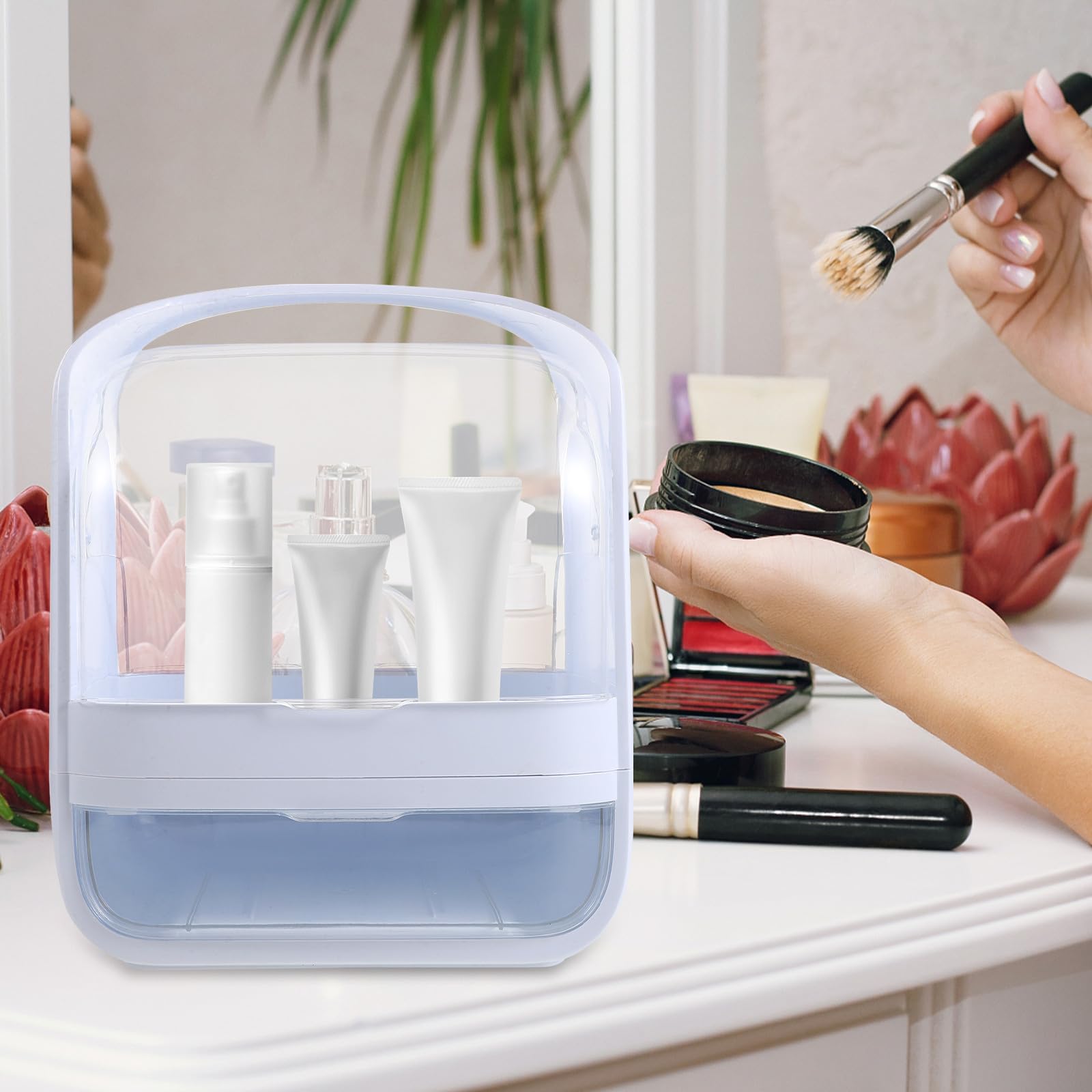 Scatola Porta Trucchi Organizer da Bagno in ABS Bianco, Capiente