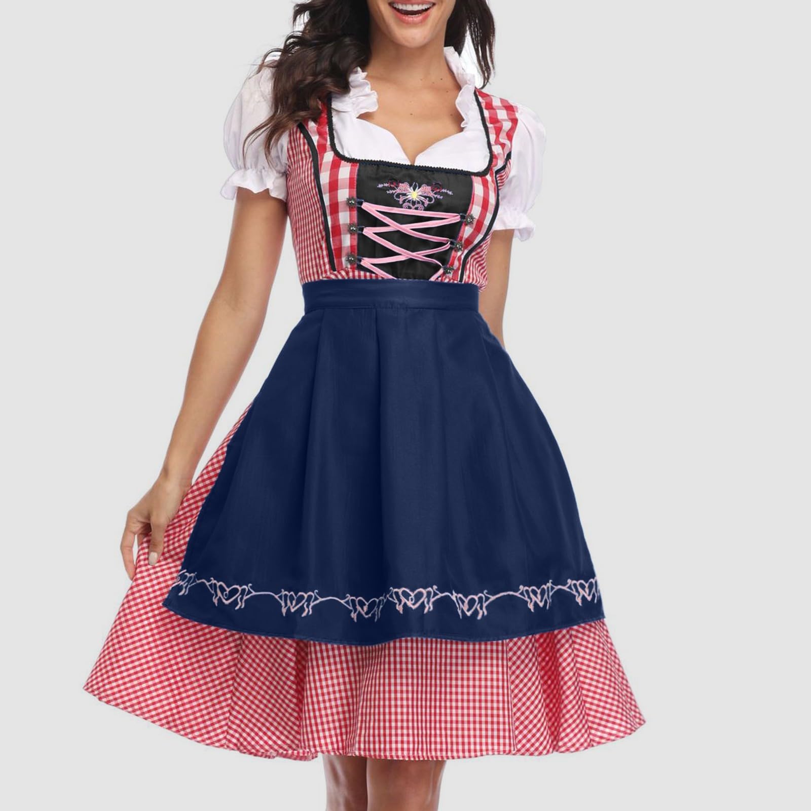 Halloween & Karneval Dirndl Set Damen ärmeliges Kleid Bluse Schürze für Kostümveranstaltungen Bierfestbesuche traditionelles Kleid