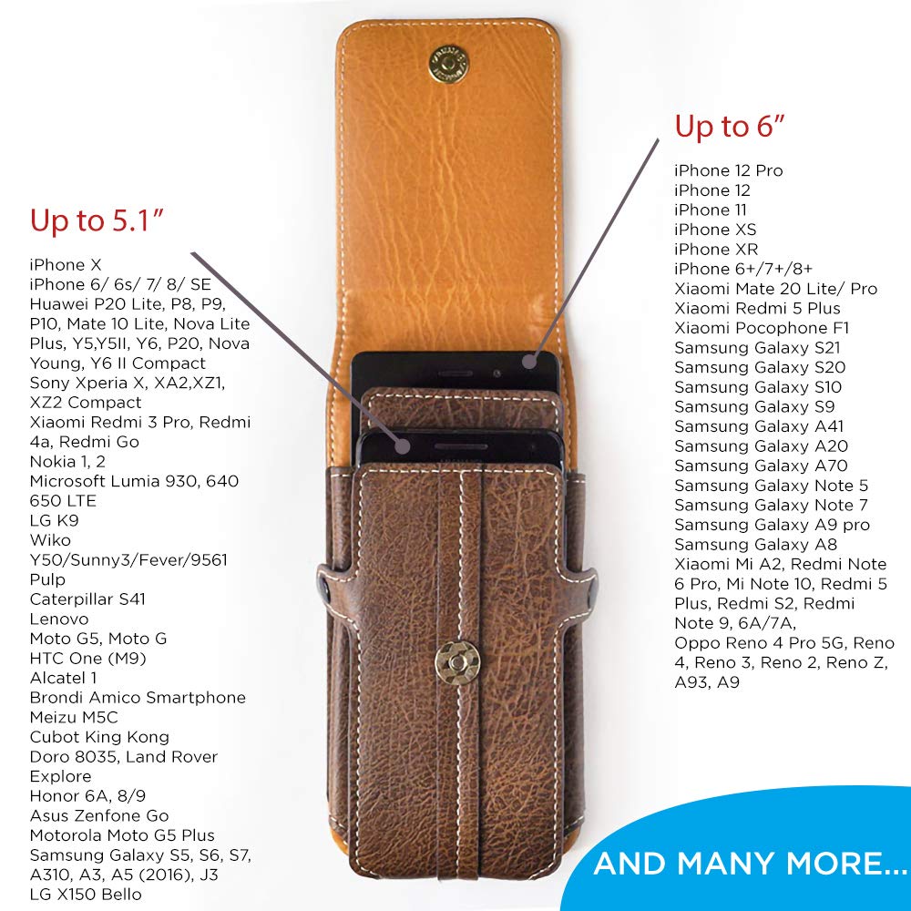 AXELENS Cover Universal Pouch Case for Two Smartphones (from 6.0 '' to 6.5 '') Carabiner for Belt and Convenient Clip Closure Vertical Wallet - Image 4
