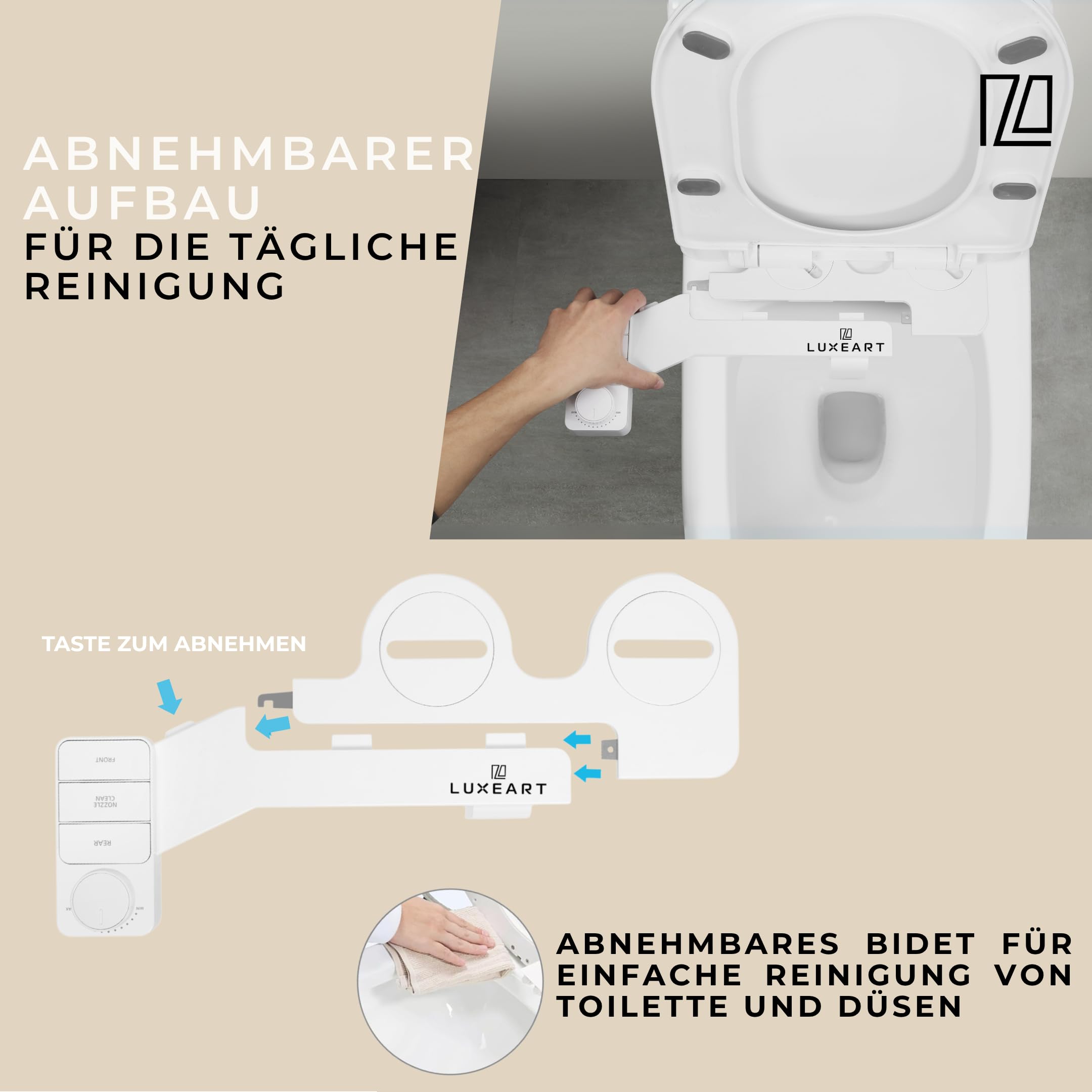 NEXORA, Bidet-Aufsatz für Toilette, Dusch WC Aufsatz, Abnehmbares Desgin, mit Front & Rückreinigung, Ohne Strom für saubere Intimpflege als Taharet Dusche