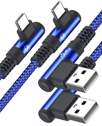 USB to USB C Cable 3.1A Fast Charge Right Angle CarPlay 6.6ft 2-Pack Blue